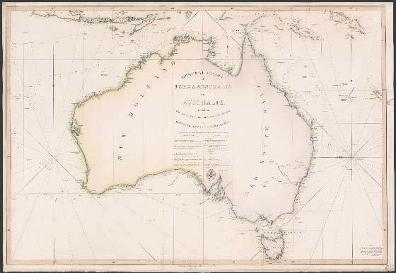 General chart of Terra Australis or Australia showing the parts explored between 1798 and 1803 by M. Flinders Commr. of H.M.S. Investigator